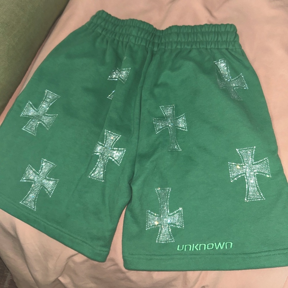 Unknown London green rhinestone shorts